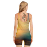 Sunrise Beach Print Sleeveless One Piece Swimsuit