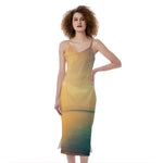 Sunrise Beach Print Slim Fit Midi Cami Dress