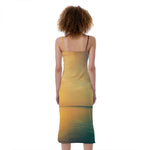 Sunrise Beach Print Slim Fit Midi Cami Dress