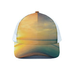 Sunrise Beach Print White Mesh Trucker Cap
