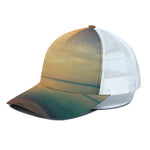 Sunrise Beach Print White Mesh Trucker Cap