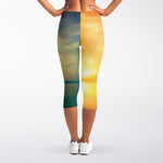 Sunrise Beach Print Women's Capri Leggings