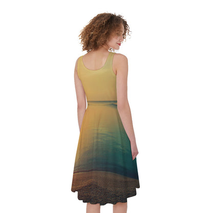 Sunrise Beach Print Women's Sleeveless Dress