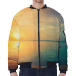 Sunrise Beach Print Zip Sleeve Bomber Jacket