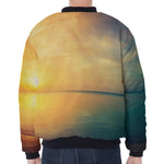 Sunrise Beach Print Zip Sleeve Bomber Jacket