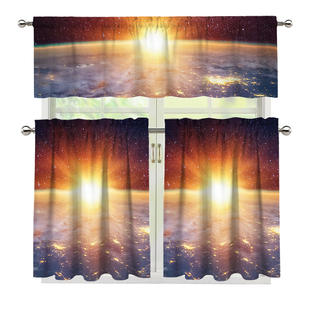 Sunrise Earth Print 3 Piece Kitchen Curtains