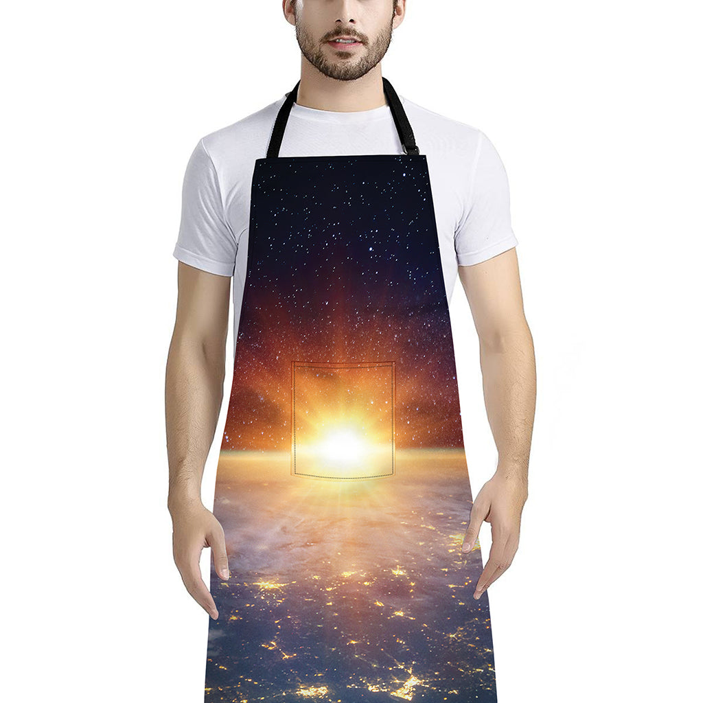 Sunrise Earth Print Bib Apron With Pocket