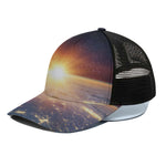 Sunrise Earth Print Black Mesh Trucker Cap