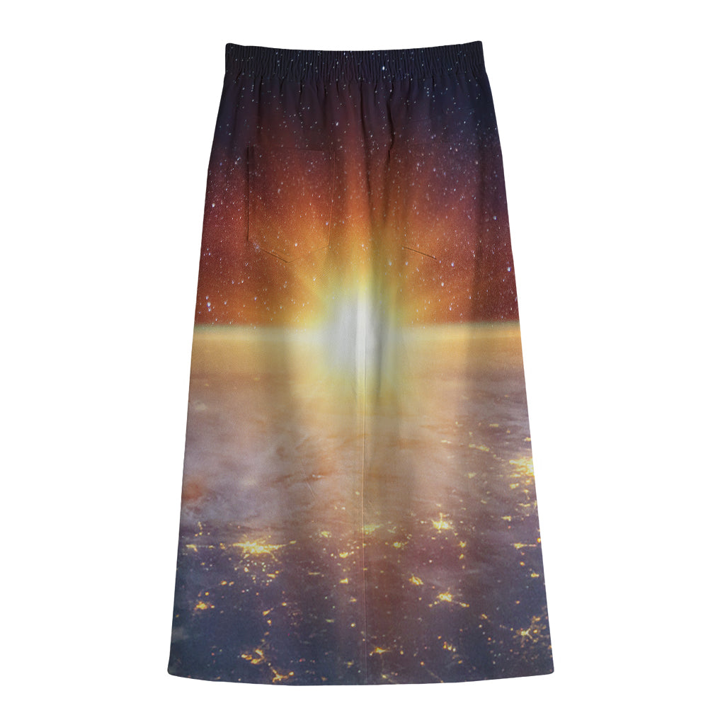 Sunrise Earth Print Cotton Front Slit Maxi Skirt