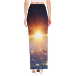 Sunrise Earth Print High Slit Maxi Skirt