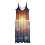 Sunrise Earth Print Jersey Midi Cami Dress