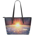 Sunrise Earth Print Leather Tote Bag With Zipper