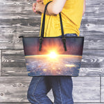 Sunrise Earth Print Leather Tote Bag