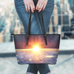 Sunrise Earth Print Leather Tote Bag