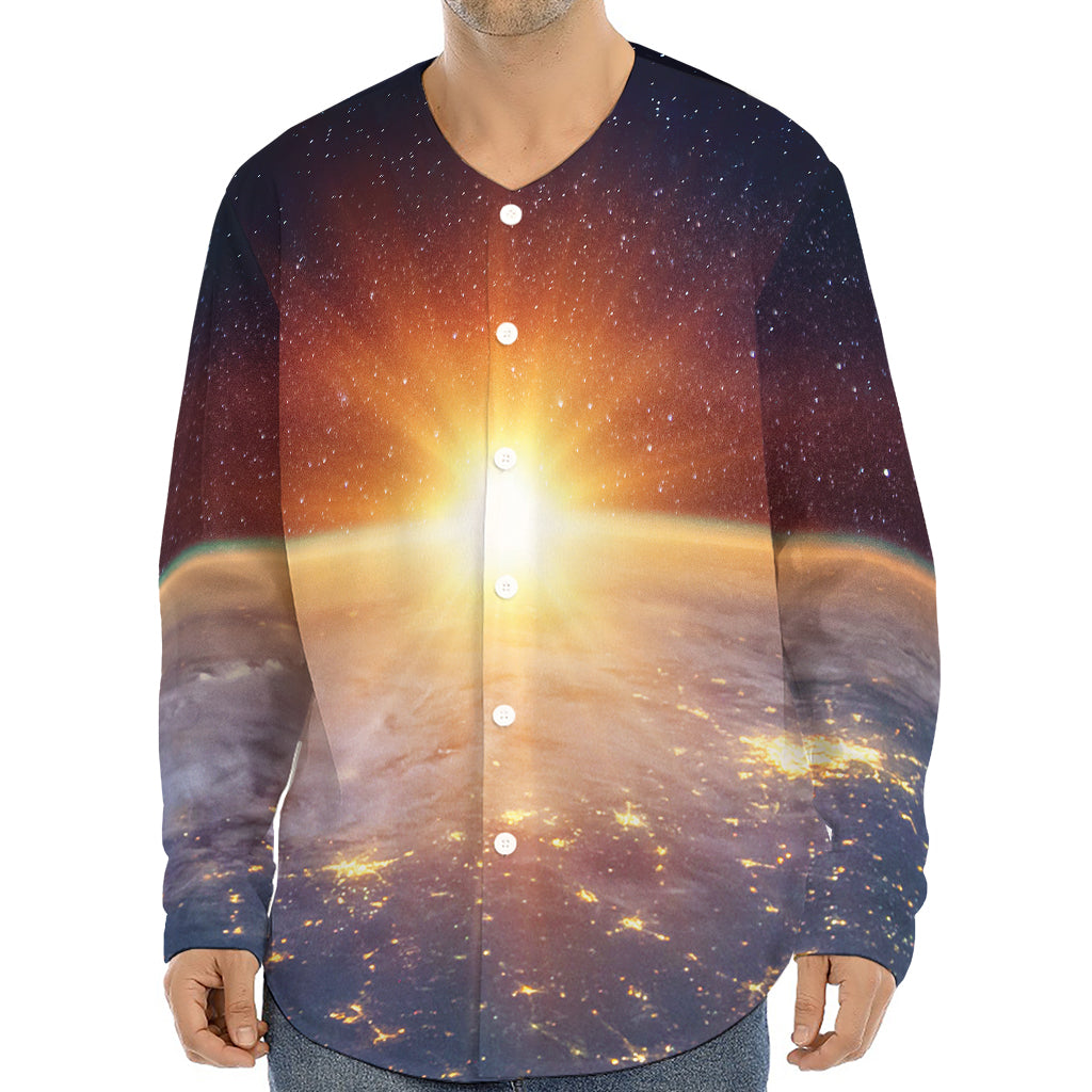 Sunrise Earth Print Long Sleeve Baseball Jersey