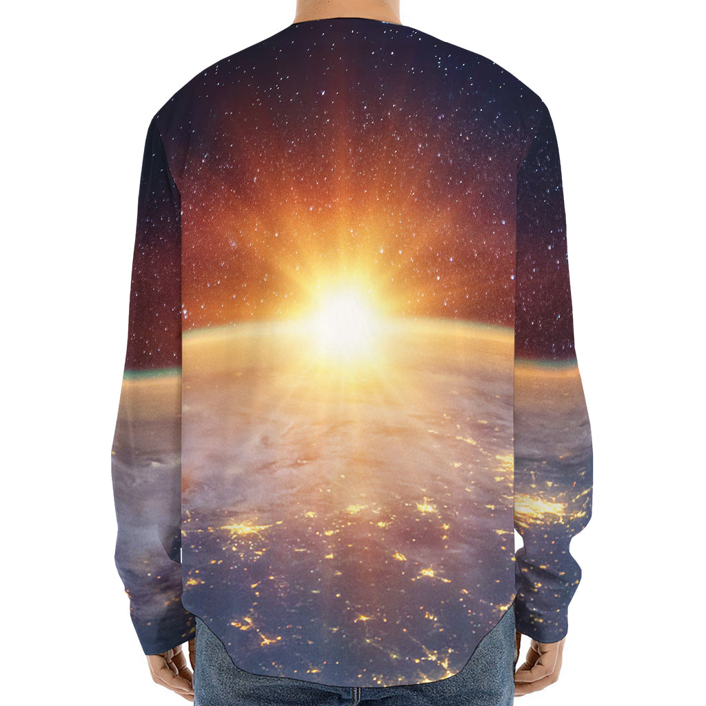 Sunrise Earth Print Long Sleeve Baseball Jersey