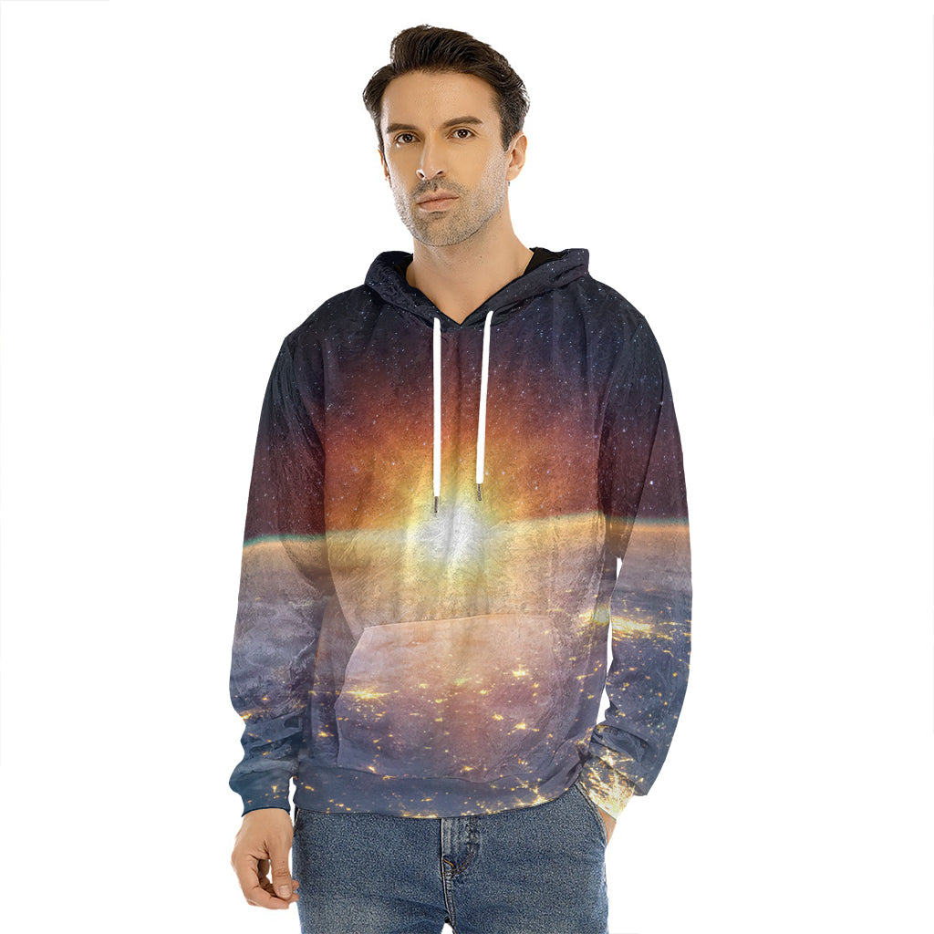 Sunrise Earth Print Men's Velvet Pullover Hoodie