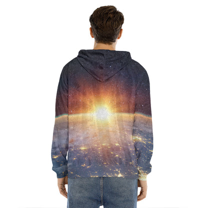 Sunrise Earth Print Men's Velvet Pullover Hoodie