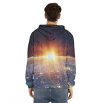 Sunrise Earth Print Men's Velvet Pullover Hoodie