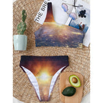 Sunrise Earth Print One Shoulder Bikini Top