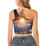Sunrise Earth Print One Shoulder Crop Top