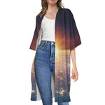 Sunrise Earth Print Open Front Beach Cover Up