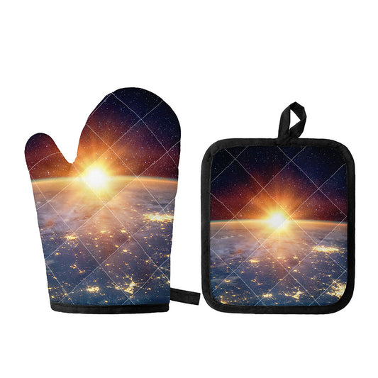 Sunrise Earth Print Oven Mitt And Pot Holder Set