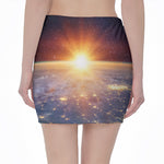 Sunrise Earth Print Pencil Mini Skirt