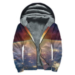 Sunrise Earth Print Sherpa Lined Zip Up Hoodie