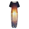 Sunrise Earth Print Short Sleeve Long Nightdress