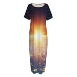 Sunrise Earth Print Short Sleeve Long Nightdress