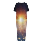 Sunrise Earth Print Short Sleeve Long Nightdress