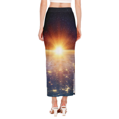 Sunrise Earth Print Side Slit Maxi Skirt