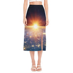 Sunrise Earth Print Side Slit Midi Skirt