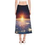 Sunrise Earth Print Side Slit Midi Skirt