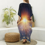 Sunrise Earth Print Silk V-Neck Kaftan Dress