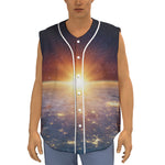 Sunrise Earth Print Sleeveless Baseball Jersey
