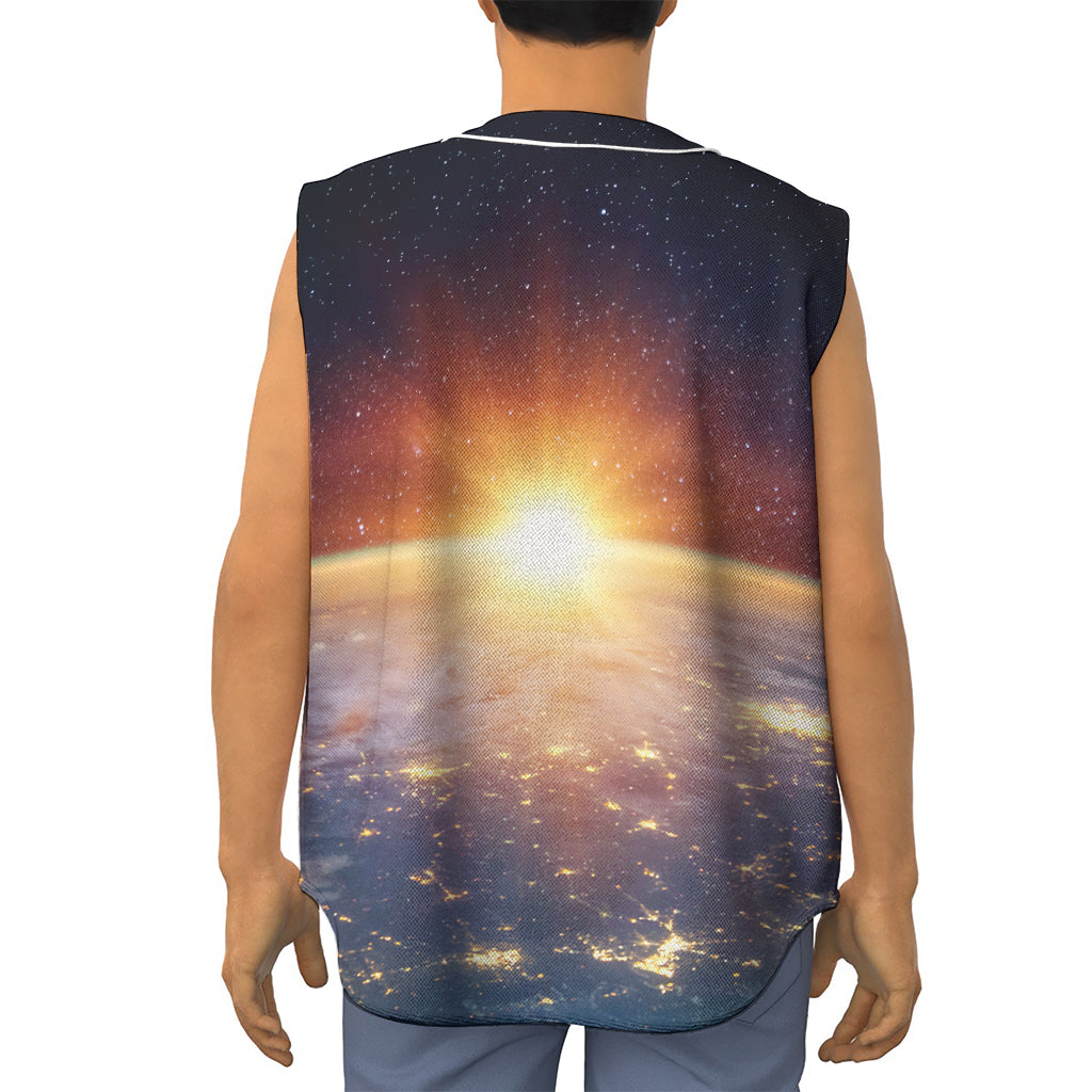 Sunrise Earth Print Sleeveless Baseball Jersey