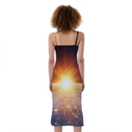 Sunrise Earth Print Slim Fit Midi Cami Dress