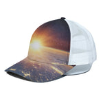 Sunrise Earth Print White Mesh Trucker Cap