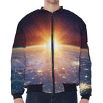 Sunrise Earth Print Zip Sleeve Bomber Jacket