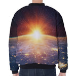 Sunrise Earth Print Zip Sleeve Bomber Jacket