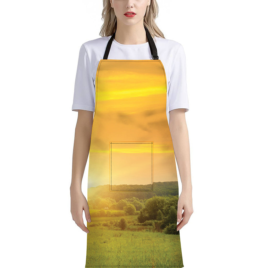 Sunrise Field Print Bib Apron With Pocket