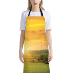 Sunrise Field Print Bib Apron With Pocket