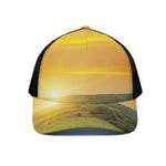 Sunrise Field Print Black Mesh Trucker Cap