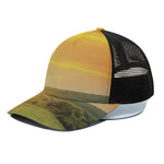 Sunrise Field Print Black Mesh Trucker Cap