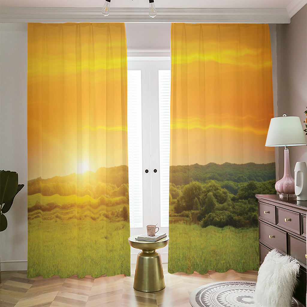 Sunrise Field Print Blackout Pencil Pleat Curtains