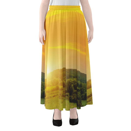 Sunrise Field Print Chiffon Maxi Skirt