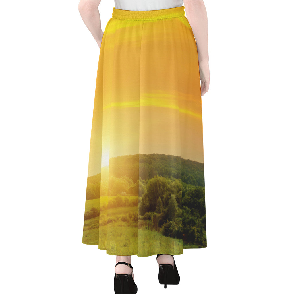 Sunrise Field Print Chiffon Maxi Skirt