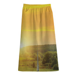 Sunrise Field Print Cotton Front Slit Maxi Skirt